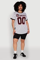 Womens Plus Size Striped Queen Graphic Baseball Tee, White, Size 2X
