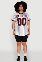 Womens Plus Size Striped Queen Graphic Baseball Tee, White, Size 2X