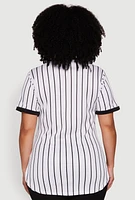 Womens Plus Size Striped Queen Graphic Baseball Tee, White, Size 2X