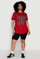 Womens Plus Size Striped Queen Graphic Baseball Tee, Red, Size 4X