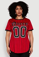Womens Plus Size Striped Queen Graphic Baseball Tee, Red, Size 4X