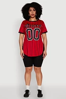 Womens Plus Size Striped Queen Graphic Baseball Tee, Red, Size 4X