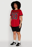 Womens Plus Size Striped Queen Graphic Baseball Tee, Red, Size 4X