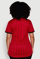 Womens Plus Size Striped Queen Graphic Baseball Tee, Red, Size 4X