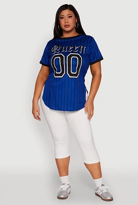 Womens Plus Striped Queen Graphic Baseball Tee,