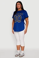 Womens Plus Striped Queen Graphic Baseball Tee,