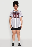 Womens Plus Good Vibes 01 Pinstripe Baseball Jersey, 3X