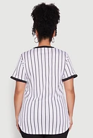 Womens Plus Good Vibes 01 Pinstripe Baseball Jersey, 3X