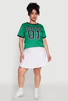 Womens Plus Good Vibes 01 Pinstripe Baseball Jersey, Green,