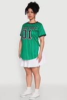 Womens Plus Good Vibes 01 Pinstripe Baseball Jersey, Green,