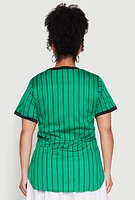 Womens Plus Good Vibes 01 Pinstripe Baseball Jersey, Green,