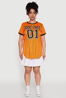Womens Plus Size Good Vibes 01 Pinstripe Baseball Jersey, Orange, Size 1X