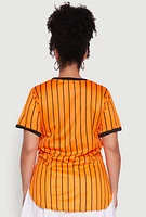 Womens Plus Size Good Vibes 01 Pinstripe Baseball Jersey, Orange, Size 1X