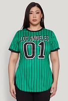 Womens Plus Los Angeles 01 Pinstripe Baseball Jersey,