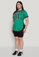 Womens Plus Los Angeles 01 Pinstripe Baseball Jersey,