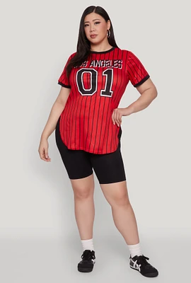 Womens Plus Los Angeles 01 Pinstripe Baseball Jersey,