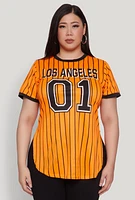 Womens Plus Size Los Angeles 01 Pinstripe Baseball Jersey, Orange, Size 1X