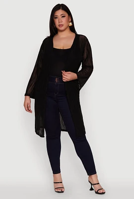Womens Plus Chic Wavy Stripe Mesh Duster,