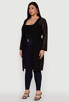 Womens Plus Chic Wavy Stripe Mesh Duster,