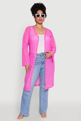 Womens Plus Chic Wavy Stripe Mesh Duster,