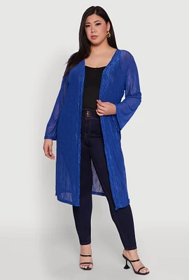 Womens Plus Chic Wavy Stripe Mesh Duster,