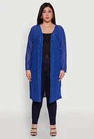 Womens Plus Chic Wavy Stripe Mesh Duster,