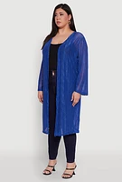 Womens Plus Chic Wavy Stripe Mesh Duster,