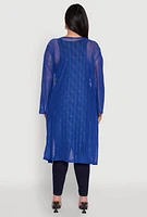 Womens Plus Chic Wavy Stripe Mesh Duster,