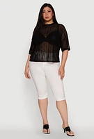 Womens Plus Chic Sheer Mesh Blouse with Crew Neck and Short Sleeves,