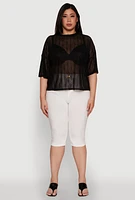 Womens Plus Chic Sheer Mesh Blouse with Crew Neck and Short Sleeves, 2X