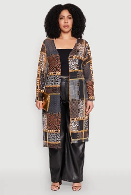 Womens Plus Size Patterned Chain Print Mesh Duster, Multi, Size 1X
