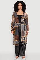 Womens Plus Size Patterned Chain Print Mesh Duster, Multi, Size 1X