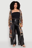Womens Plus Size Patterned Chain Print Mesh Duster, Multi, Size 1X