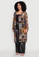 Womens Plus Size Patterned Chain Print Mesh Duster, Multi, Size 1X