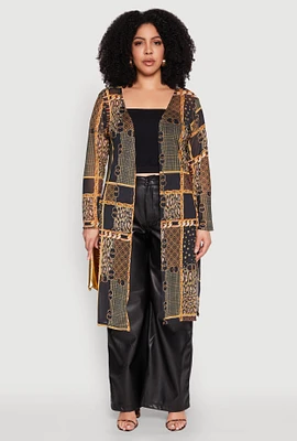 Womens Plus Patterned Chain Print Mesh Duster, Multi,