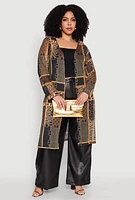 Womens Plus Patterned Chain Print Mesh Duster, Multi,
