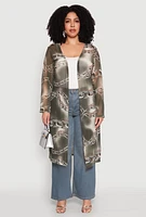 Womens Plus Patterned Chain Print Mesh Duster,
