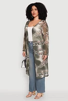 Womens Plus Patterned Chain Print Mesh Duster,