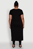 Womens Plus Side Slit Faith Over Fear Foil Graphic Maxi Tee,