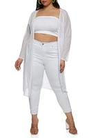Womens Plus Size Solid Mesh Long Sleeve Duster, White, Size 2X