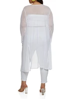 Womens Plus Size Solid Mesh Long Sleeve Duster, White, Size 2X