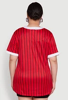 Womens Plus Size Blessed Pinstripe Baseball Shirt, Red, Size 2X