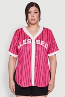 Womens Plus Size Blessed Pinstripe Baseball Shirt, Pink, Size 2X