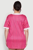 Womens Plus Size Blessed Pinstripe Baseball Shirt, Pink, Size 2X