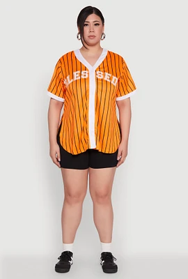 Womens Plus Blessed Pinstripe Baseball Shirt,