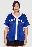 Womens Plus Blessed Pinstripe Baseball Shirt,