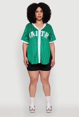 Womens Plus Contrast Trim Faith Graphic Baseball Tee,