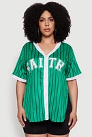 Womens Plus Contrast Trim Faith Graphic Baseball Tee,