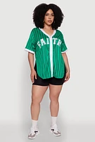 Womens Plus Contrast Trim Faith Graphic Baseball Tee,