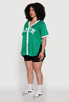 Womens Plus Contrast Trim Faith Graphic Baseball Tee,